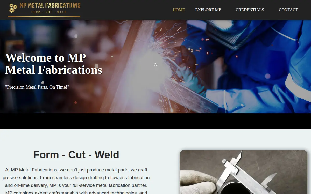 Homepage of M&p Metal Fabrications, LLC