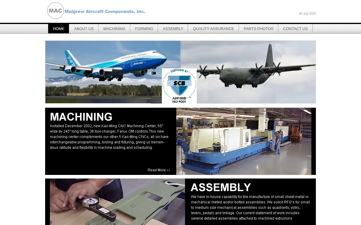 Homepage of Mulgrew Aircraft Components, INC.