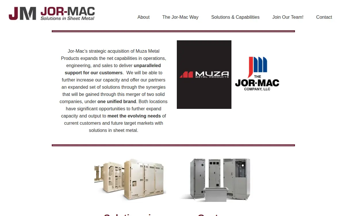 Homepage of Muza Metal Products, LLC