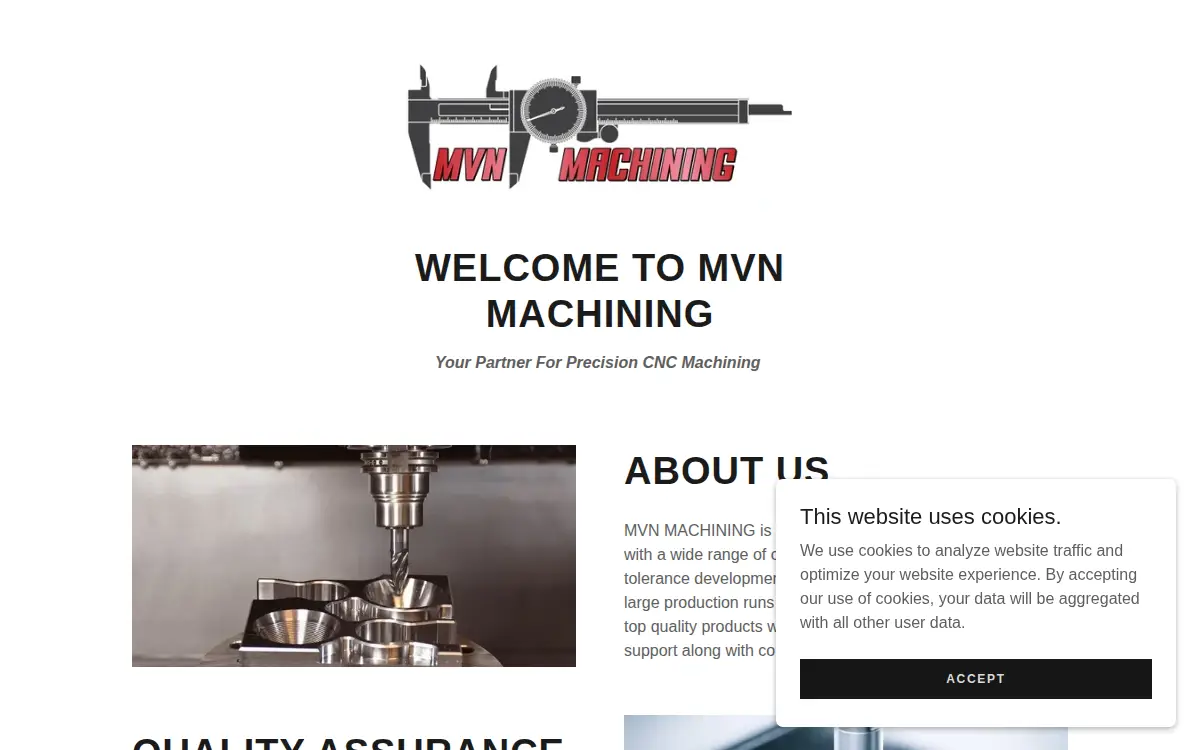 Homepage of Mvn Machining LLC