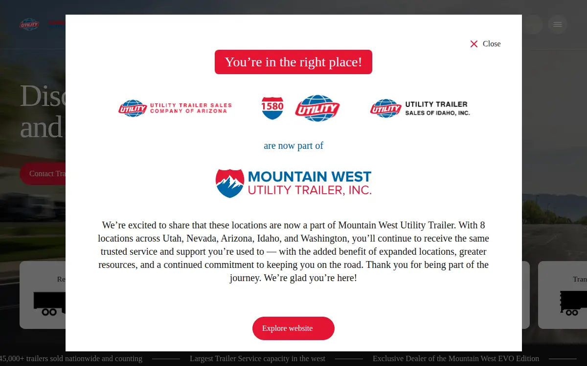 Homepage of Utility Trailer Sales of Idaho INC