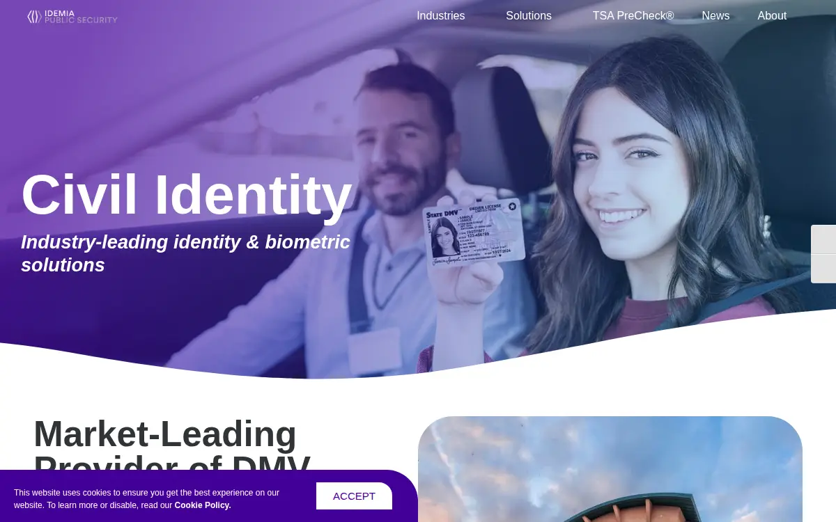 Homepage of Idemia Civil Identity NA LLC