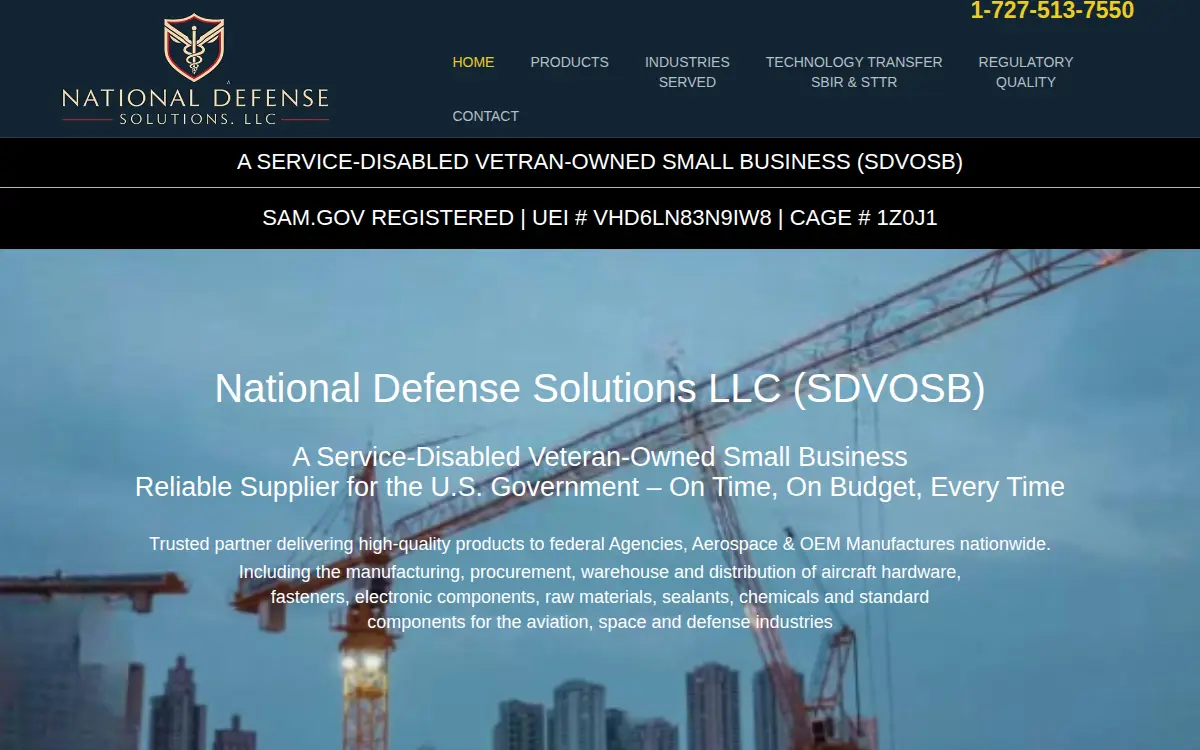 Homepage of National Defense Solutions LLC