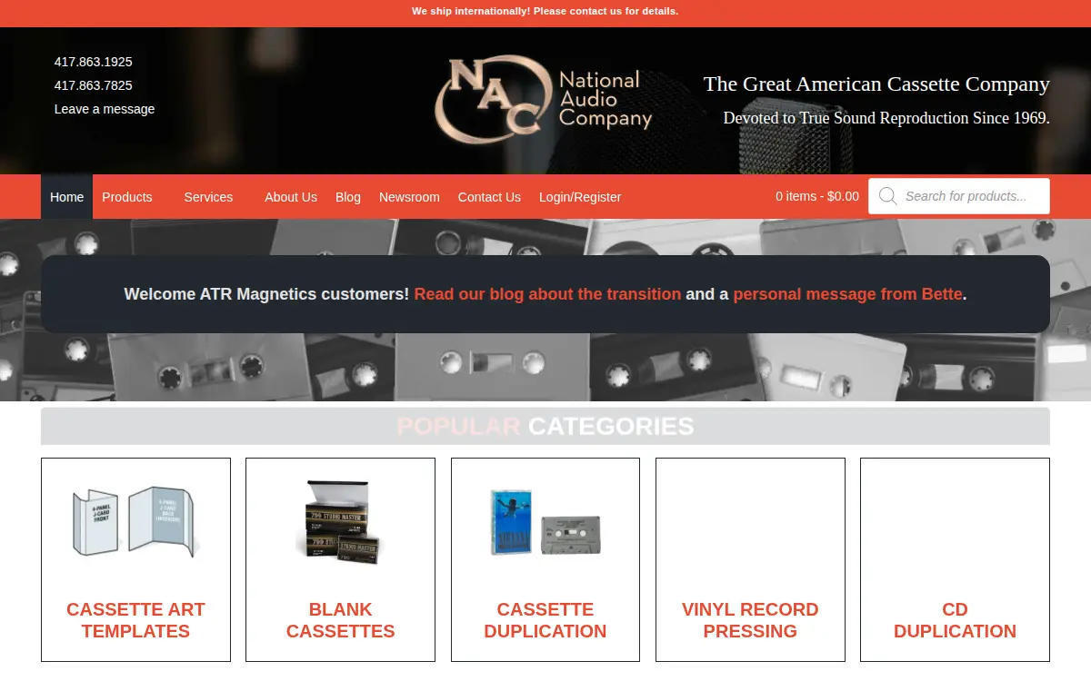 Homepage of National Audio CO.