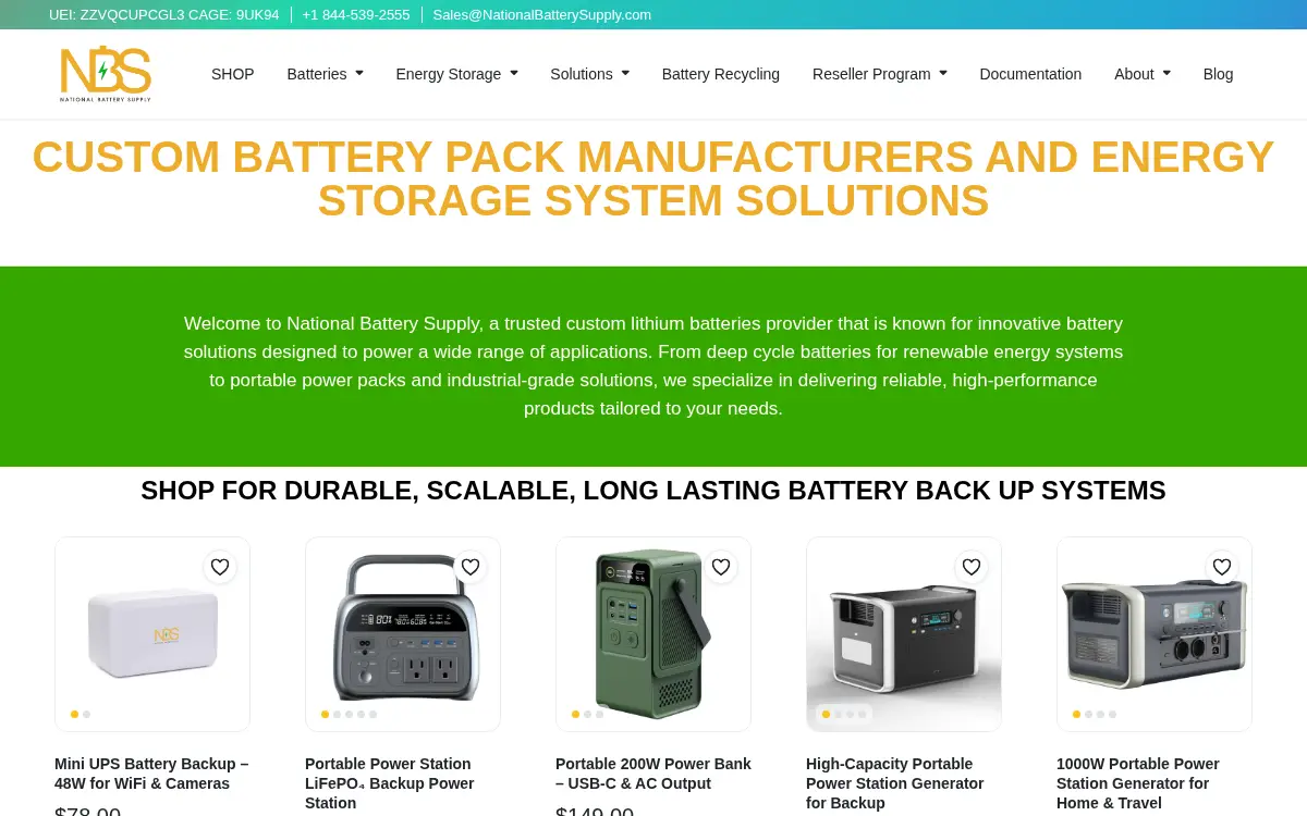 Homepage of National Battery Supply LLC