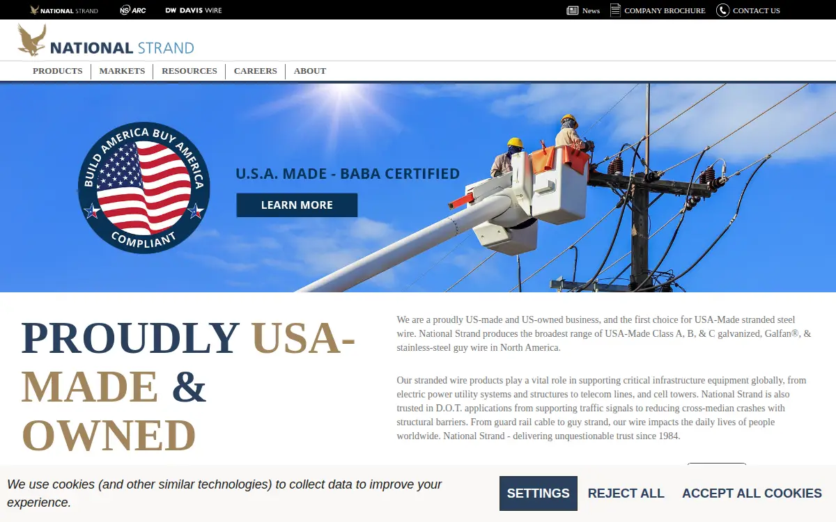 Homepage of National Strand Products, INC