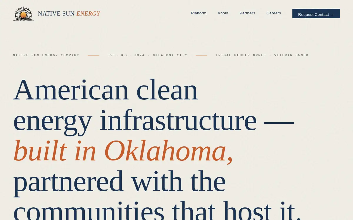 Homepage of Native Sun Energy Company