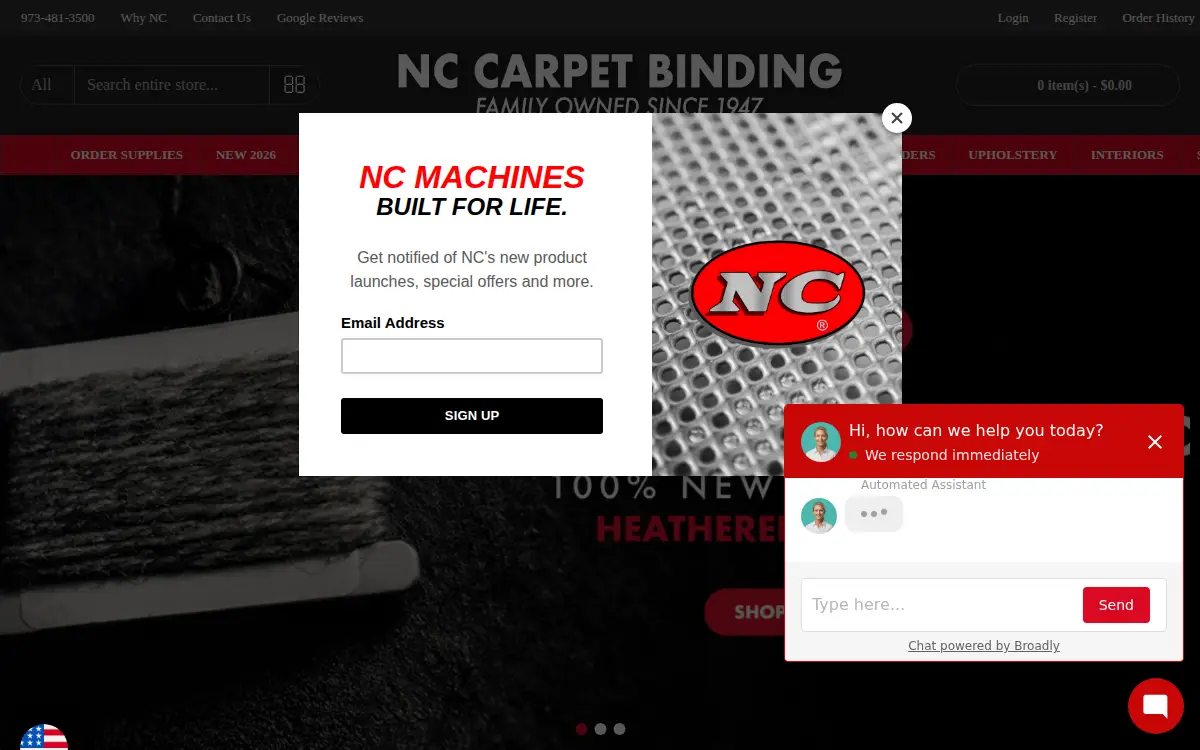 Homepage of N.c. Carpet Binding & Equipment CORP