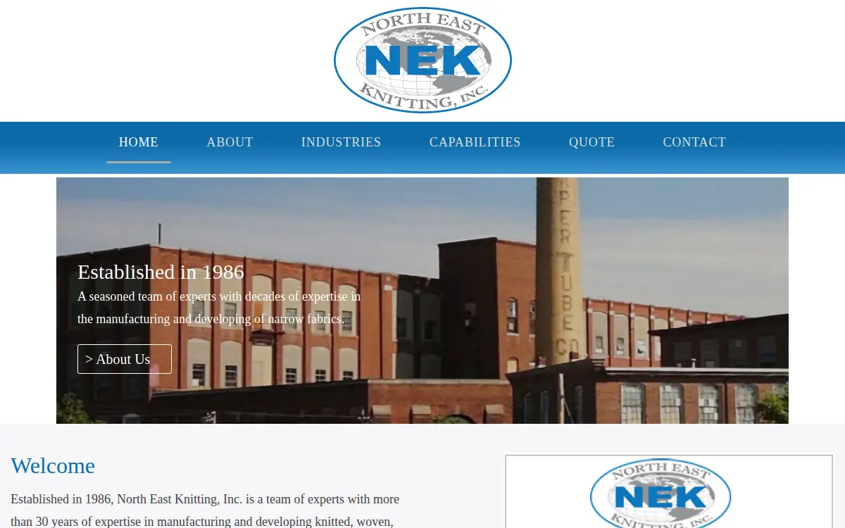 Homepage of North East Knitting, INC.