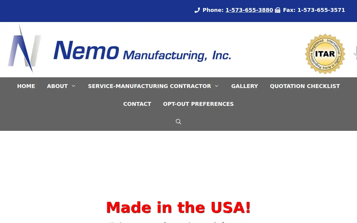 Homepage of Nemo Manufacturing INC