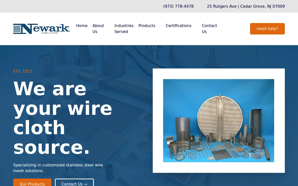 Homepage of Newark Wire Cloth Holdings LLC