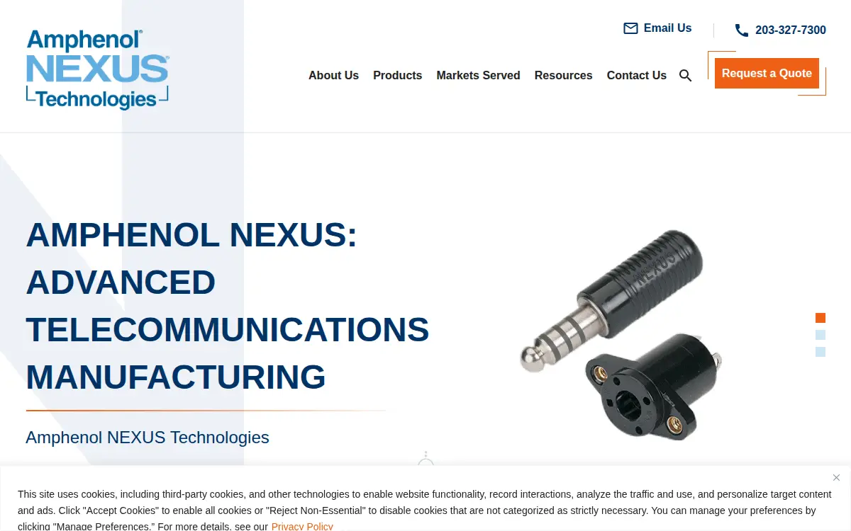 Homepage of Amphenol Corporation