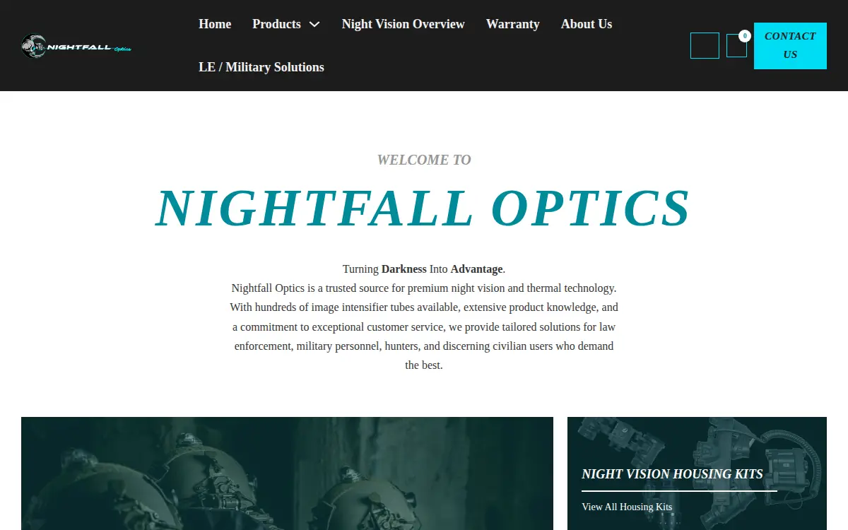 Homepage of Nightfall Optics LLC