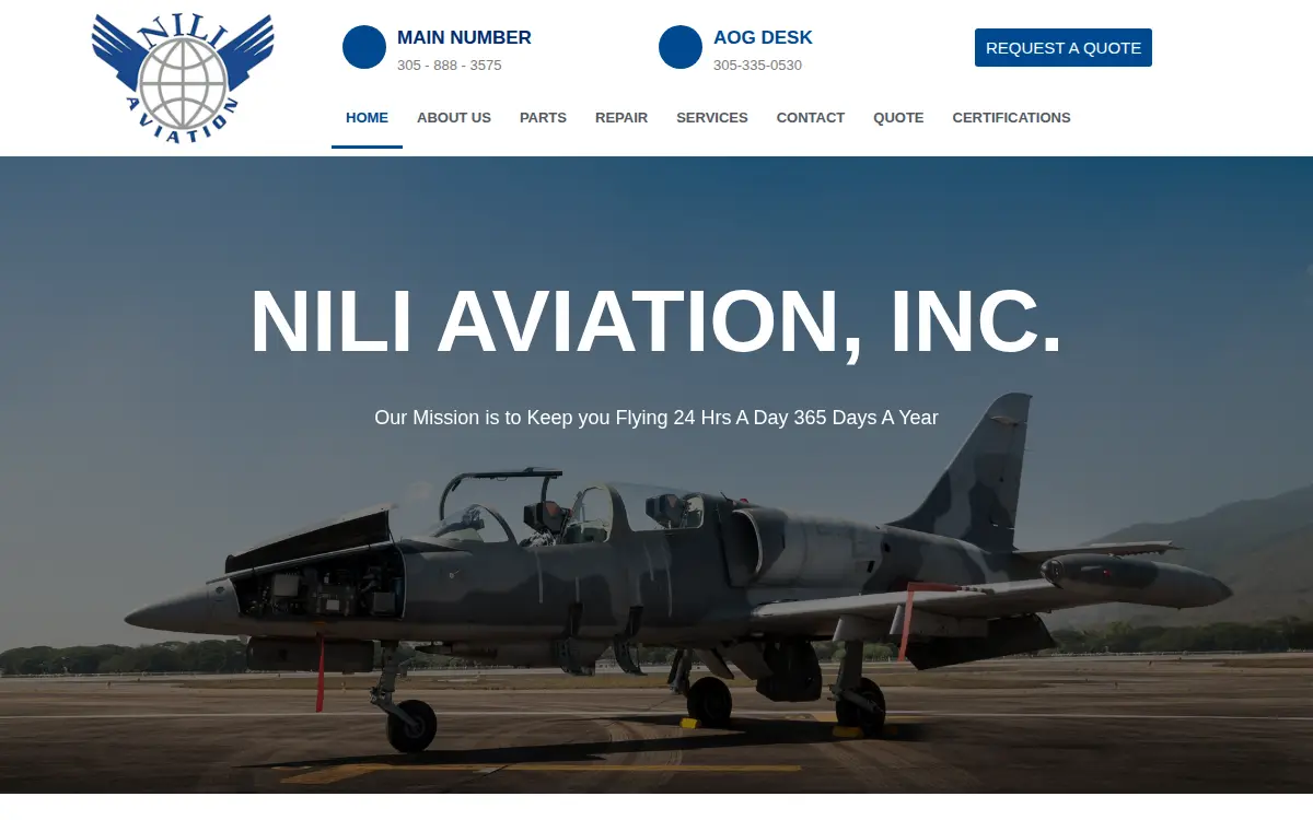 Homepage of Nili Aviation, INC