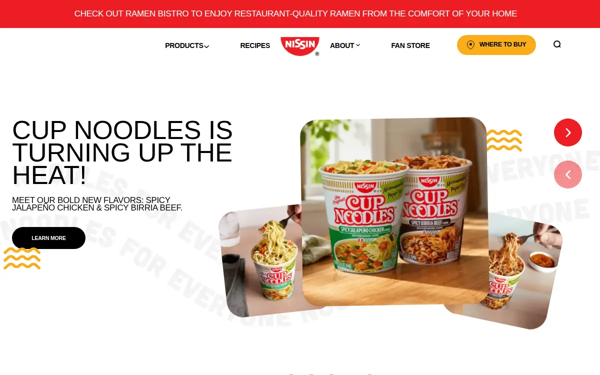 Homepage of Nissin Foods (u.s.a.) Company, INC.