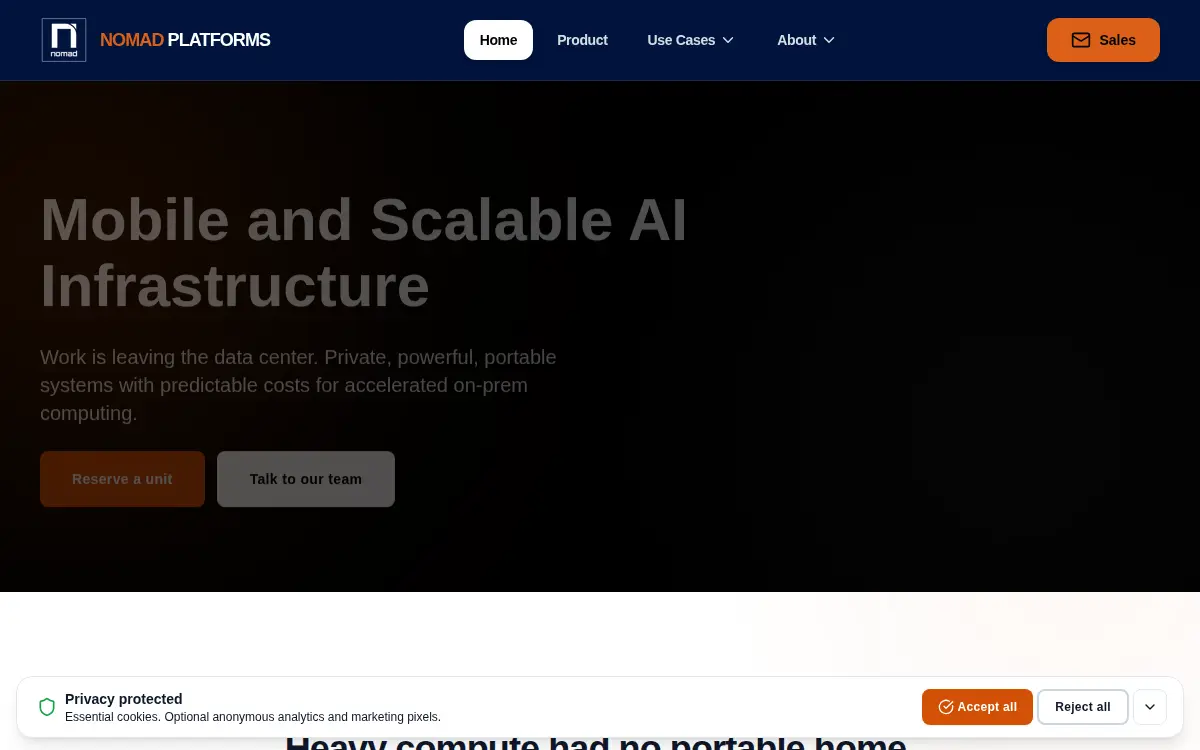 Homepage of Nomad Platforms, CORP.