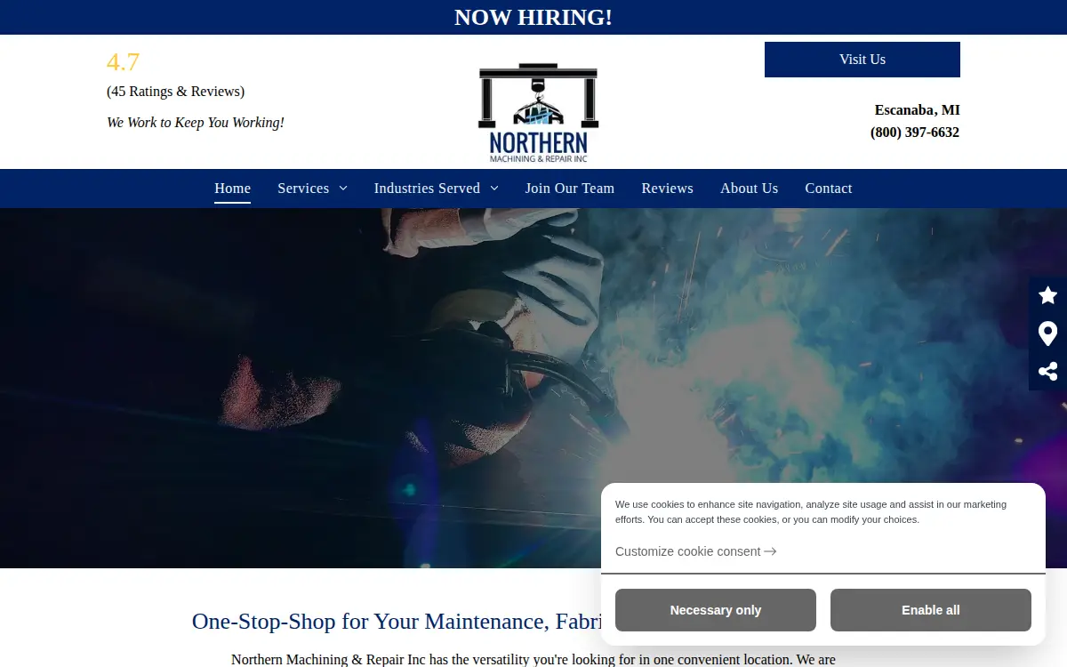 Homepage of Northern Machining & Repair, INC
