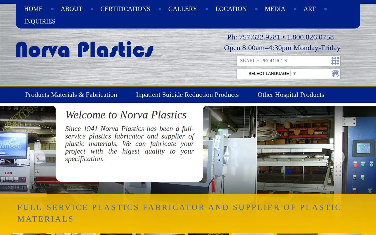 Homepage of Norva Plastics INC
