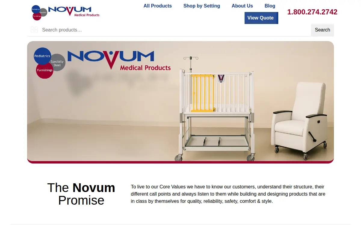 Homepage of Novum Medical Products of Ny, LLC