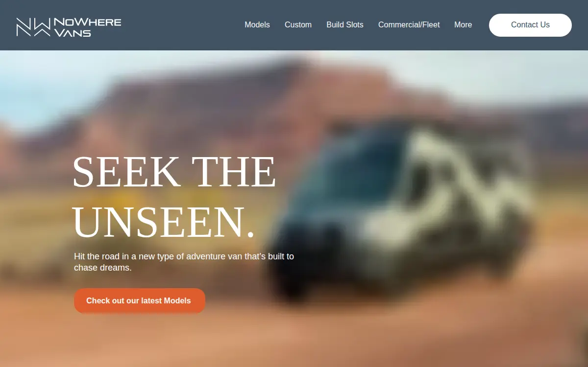 Homepage of Nowhere Vans, LLC