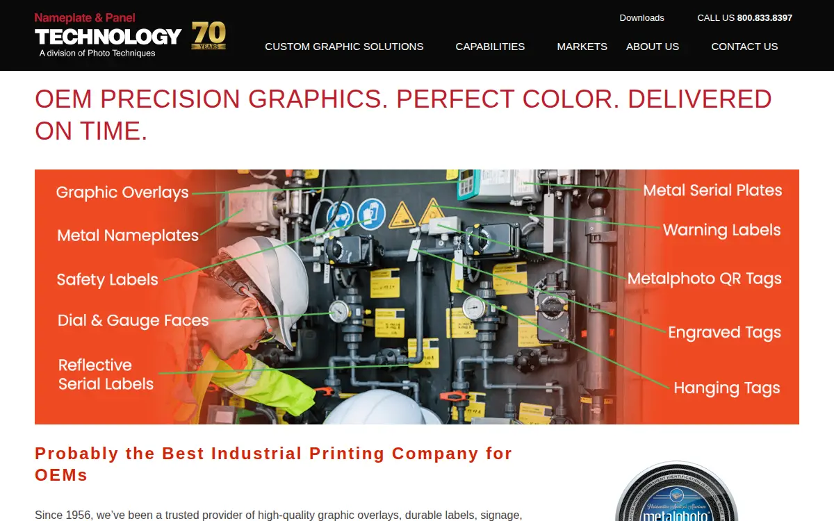 Homepage of Nameplate & Panel Technology, LLC