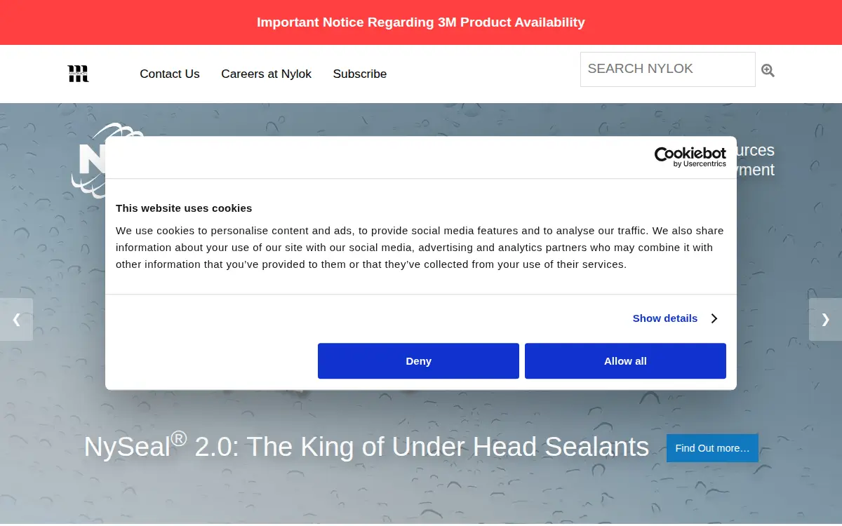 Homepage of Nylok LLC