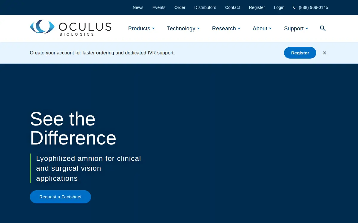 Homepage of Oculus Biologics, LLC