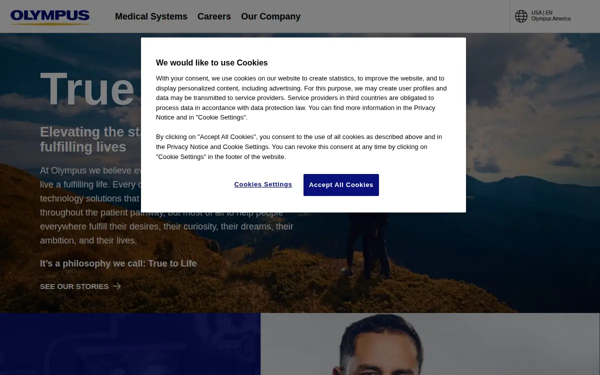 Homepage of Olympus America INC