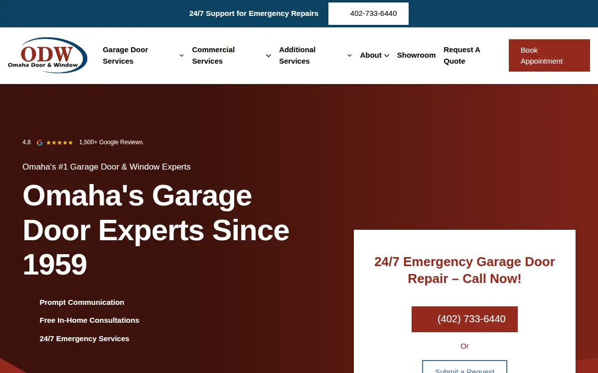 Homepage of Omaha Door & Window Company, INC.