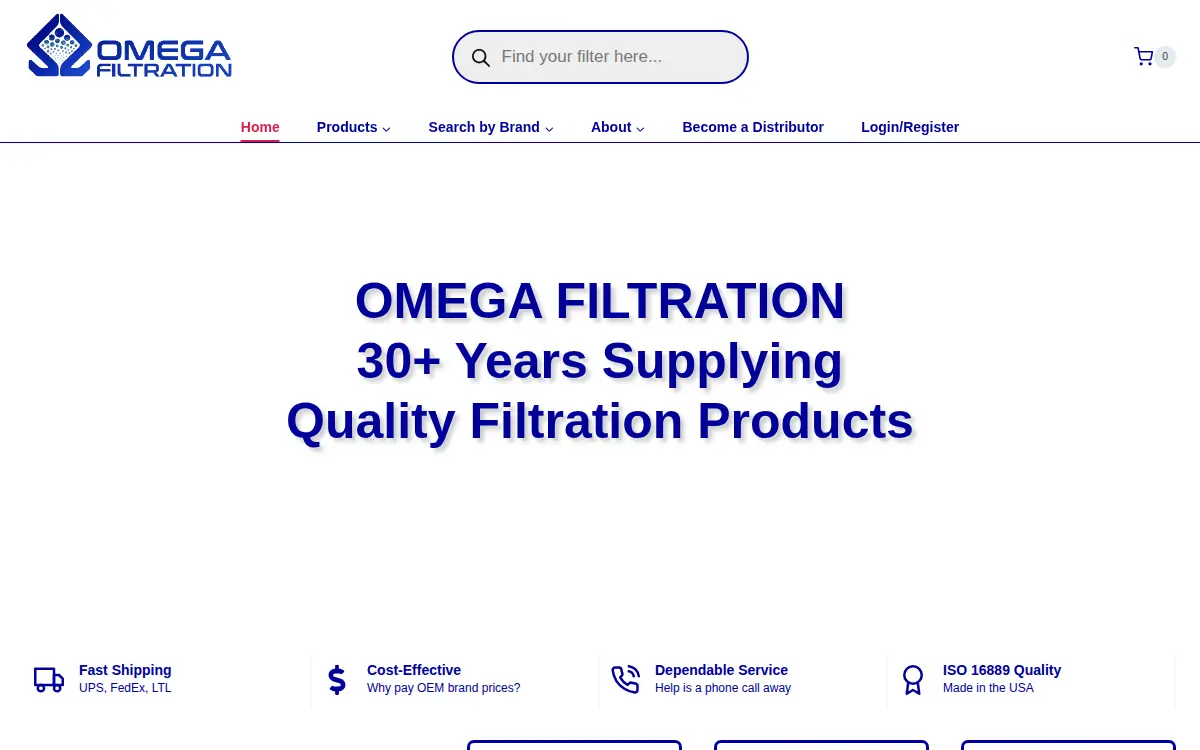 Homepage of Omega Filtration LLC