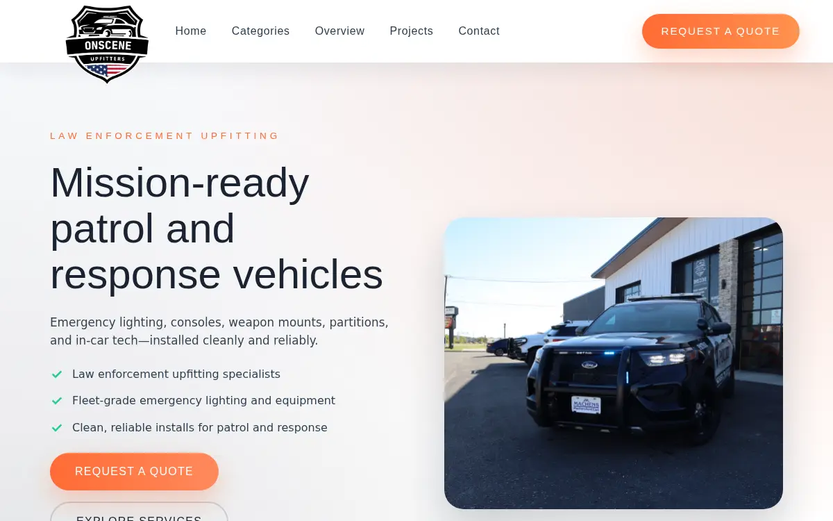 Homepage of Onscene Upfitters, LLC