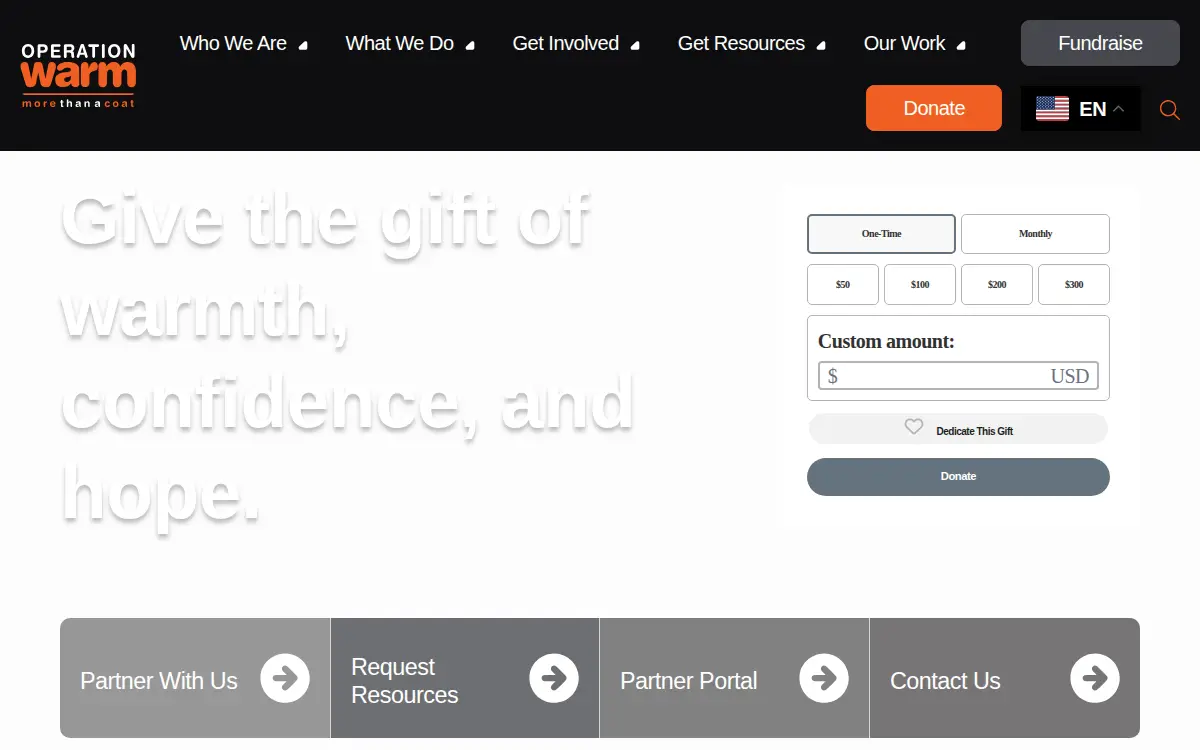 Homepage of Operation Warm INC.