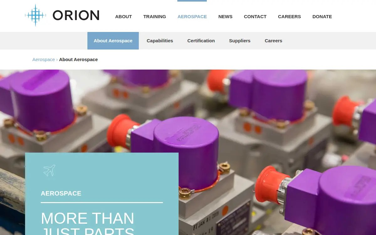Homepage of Orion Industries