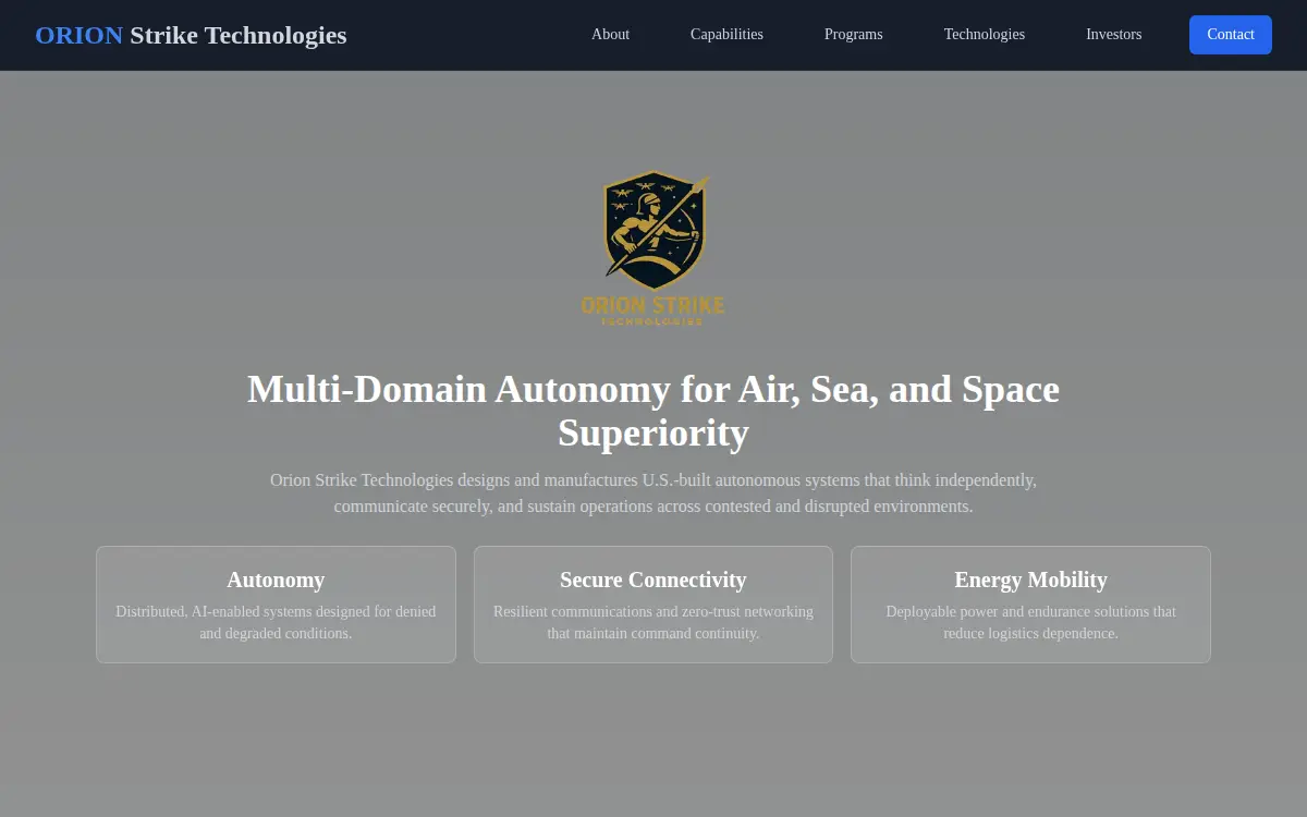 Homepage of Orion Strike Technologies INC.