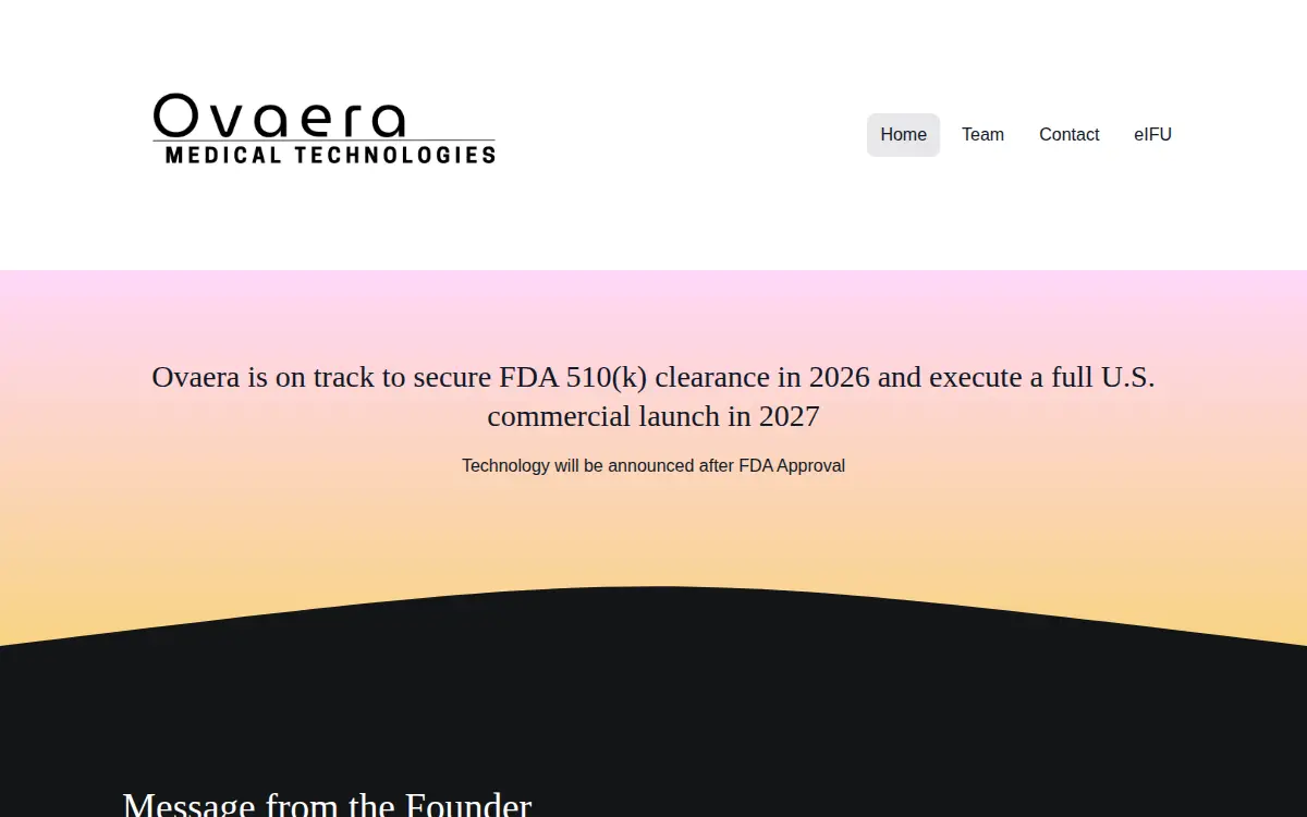 Homepage of Ovaera Medical Technologies LLC