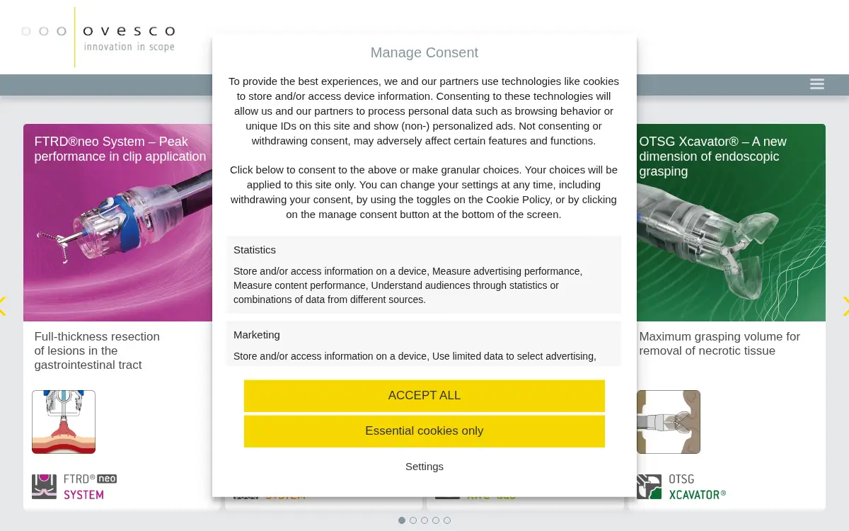 Homepage of Ovesco Endoscopy Usa, INC