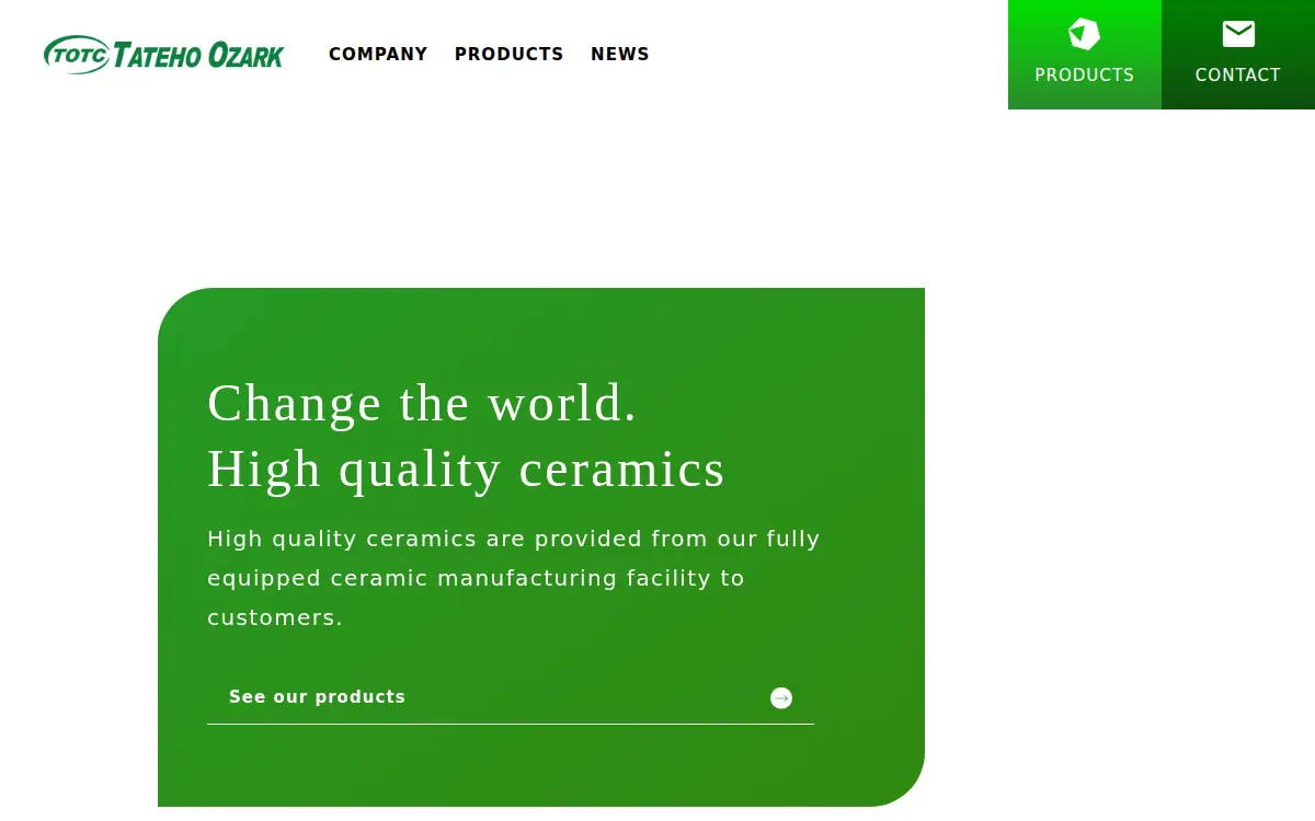 Homepage of Tateho Ozark Technical Ceramics, INC.
