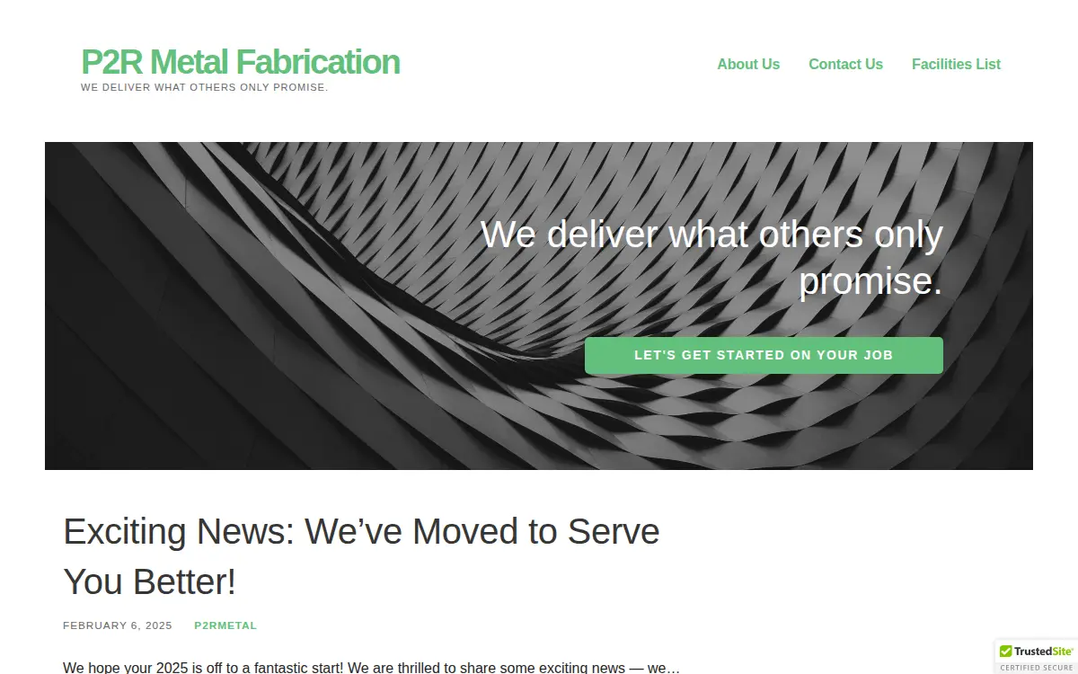 Homepage of P2r Metal Fabrication INC