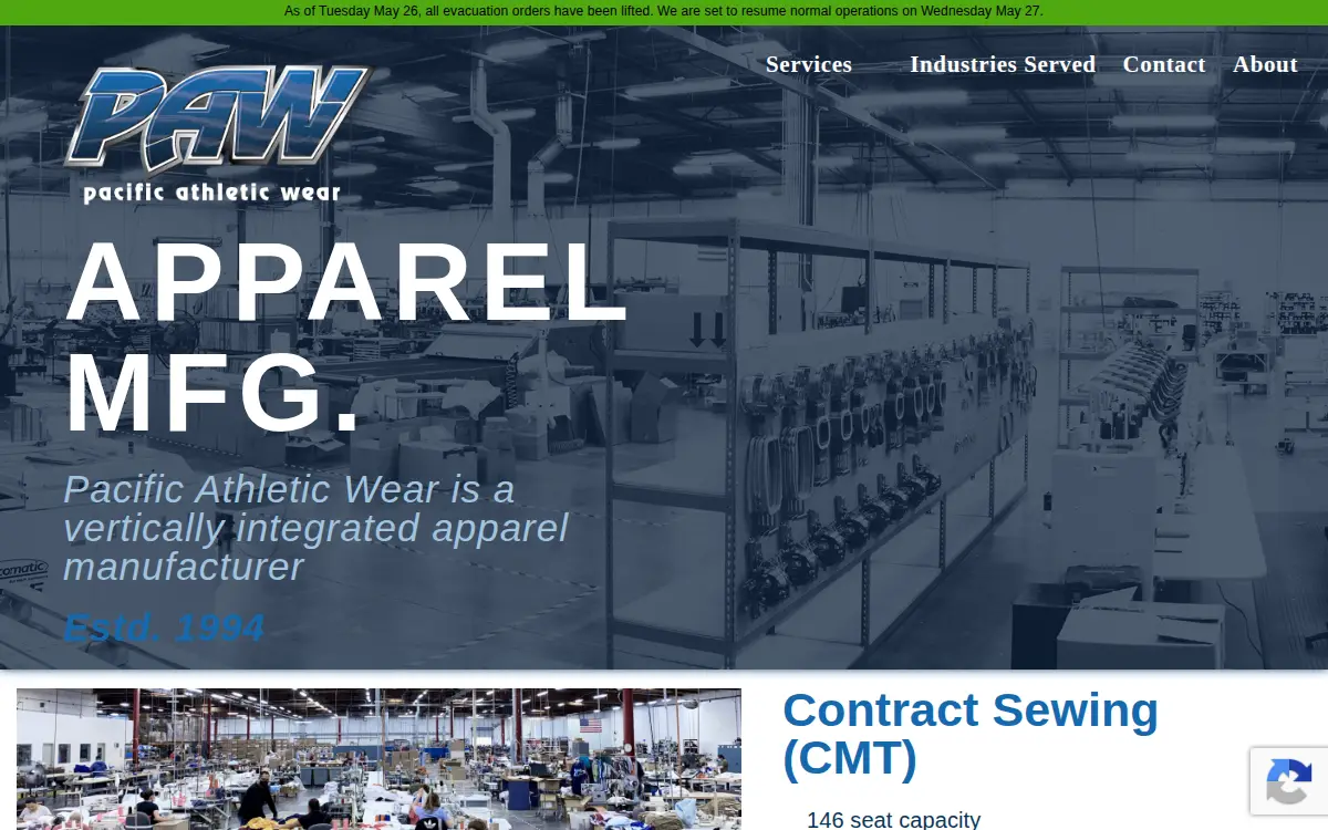 Homepage of Pacific Athletic Wear INC