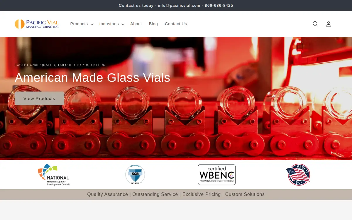 Homepage of Pacific Vial Mfg INC