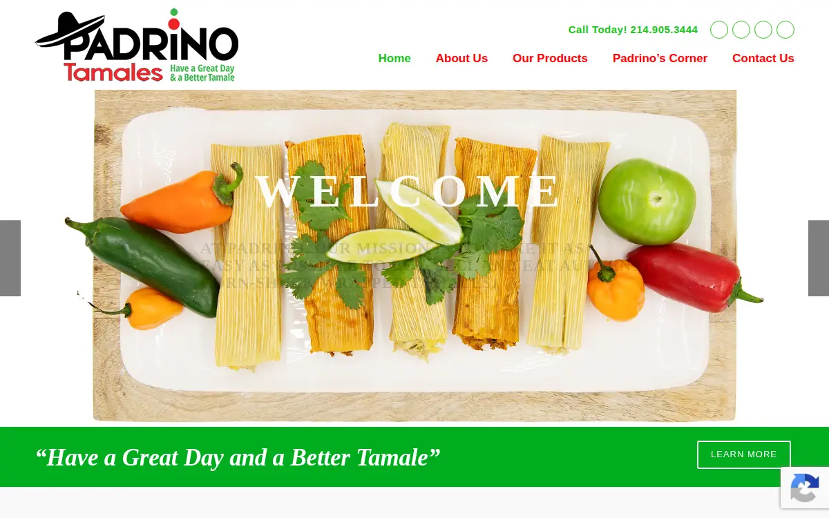 Homepage of Padrino Foods, L.l.c.