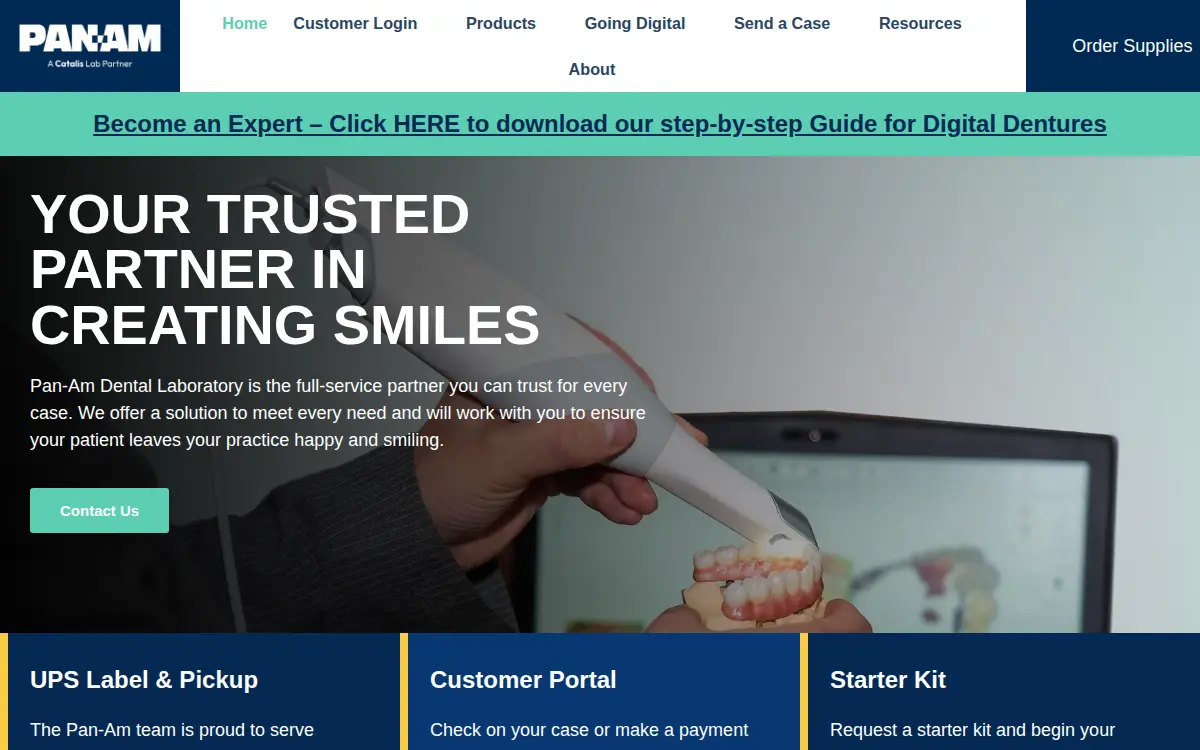 Homepage of Pan-am Dental, LLC
