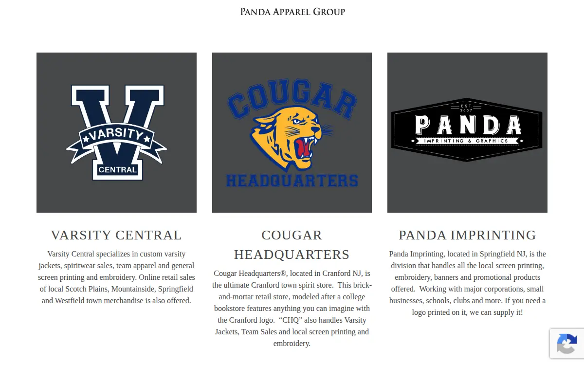 Homepage of Panda Apparel LLC