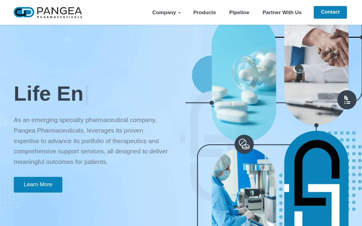 Homepage of Pangea Pharmaceuticals LLC