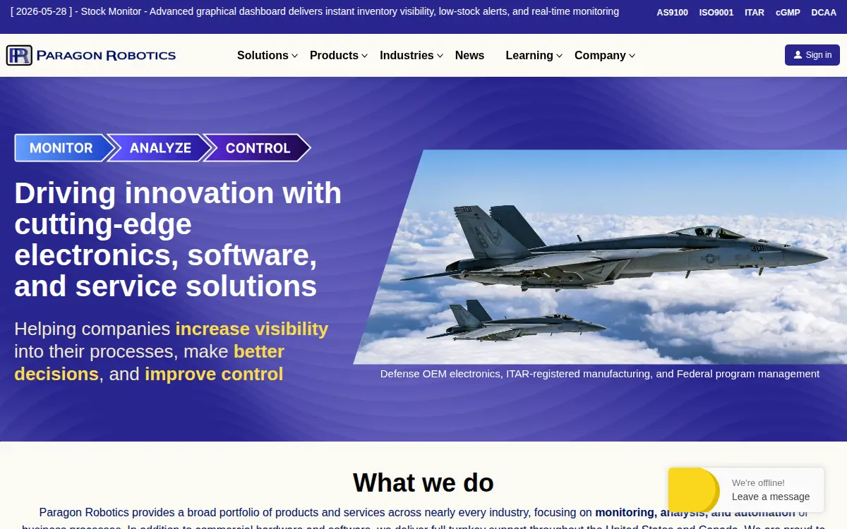 Homepage of Paragon Robotics LLC