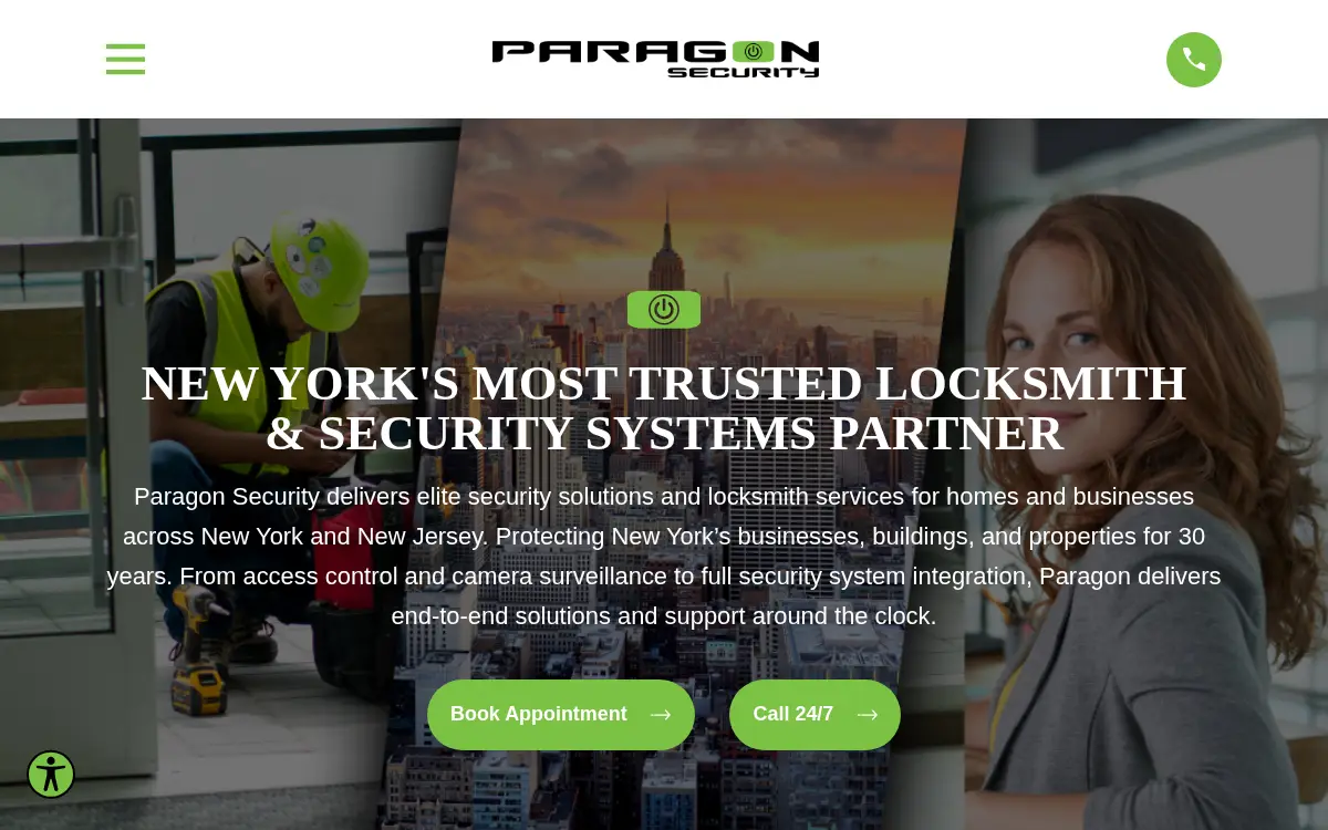 Homepage of Paragon Security & Locksmith INC.
