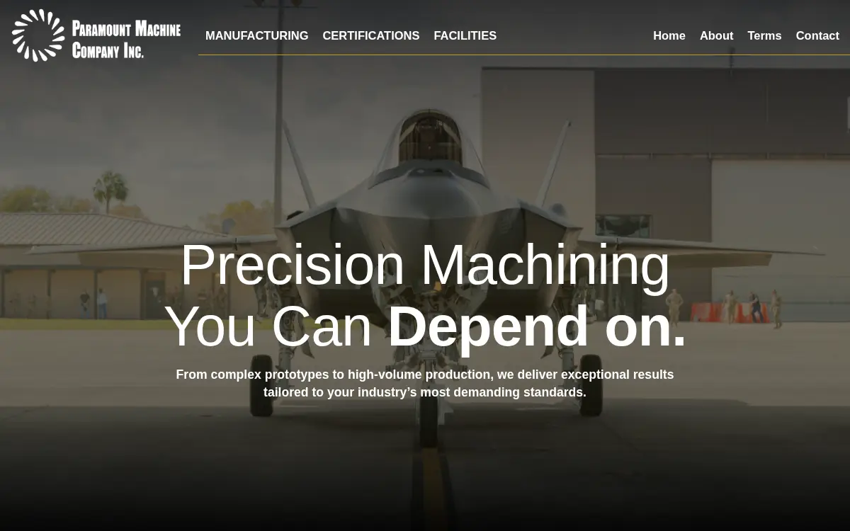 Homepage of Paramount Machine Company, INC.