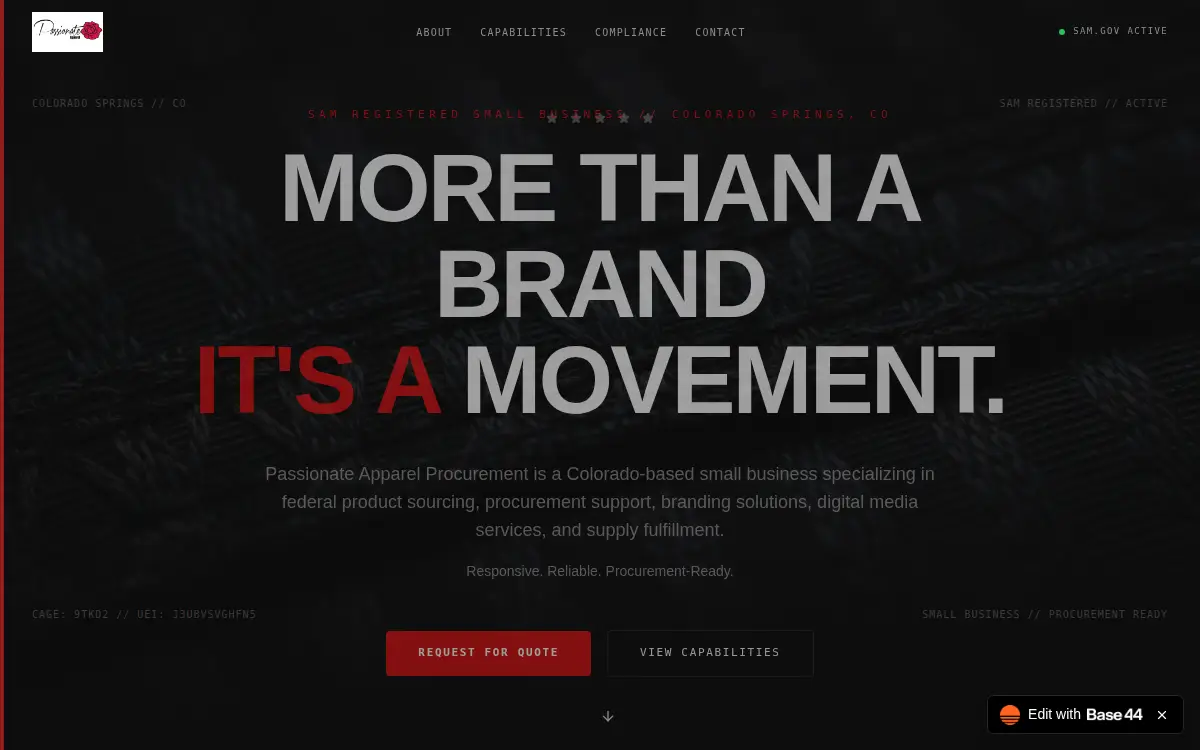 Homepage of Passionate Apparel