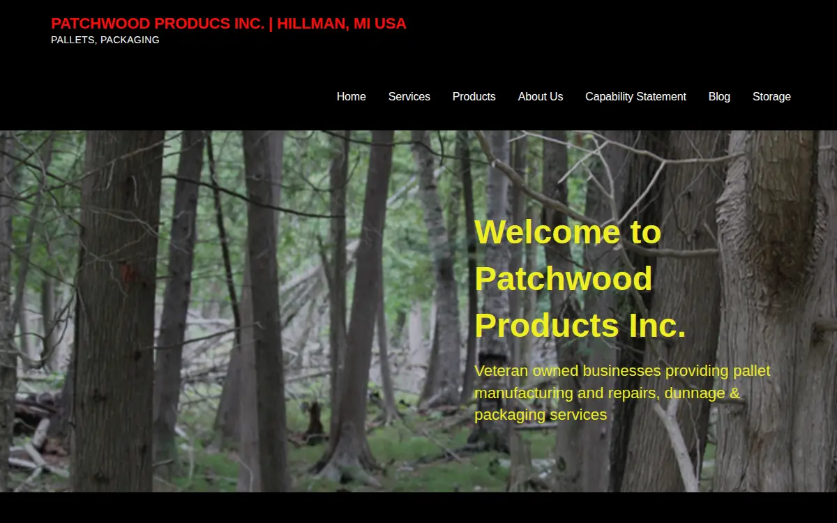 Homepage of Patchwood Products, INC.