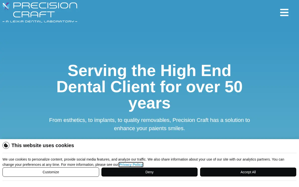 Homepage of Precision Craft Dental Laboratory, LLC
